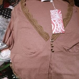 ROMWE Brown Crop Top with Lace Trim Size Large Nwt
